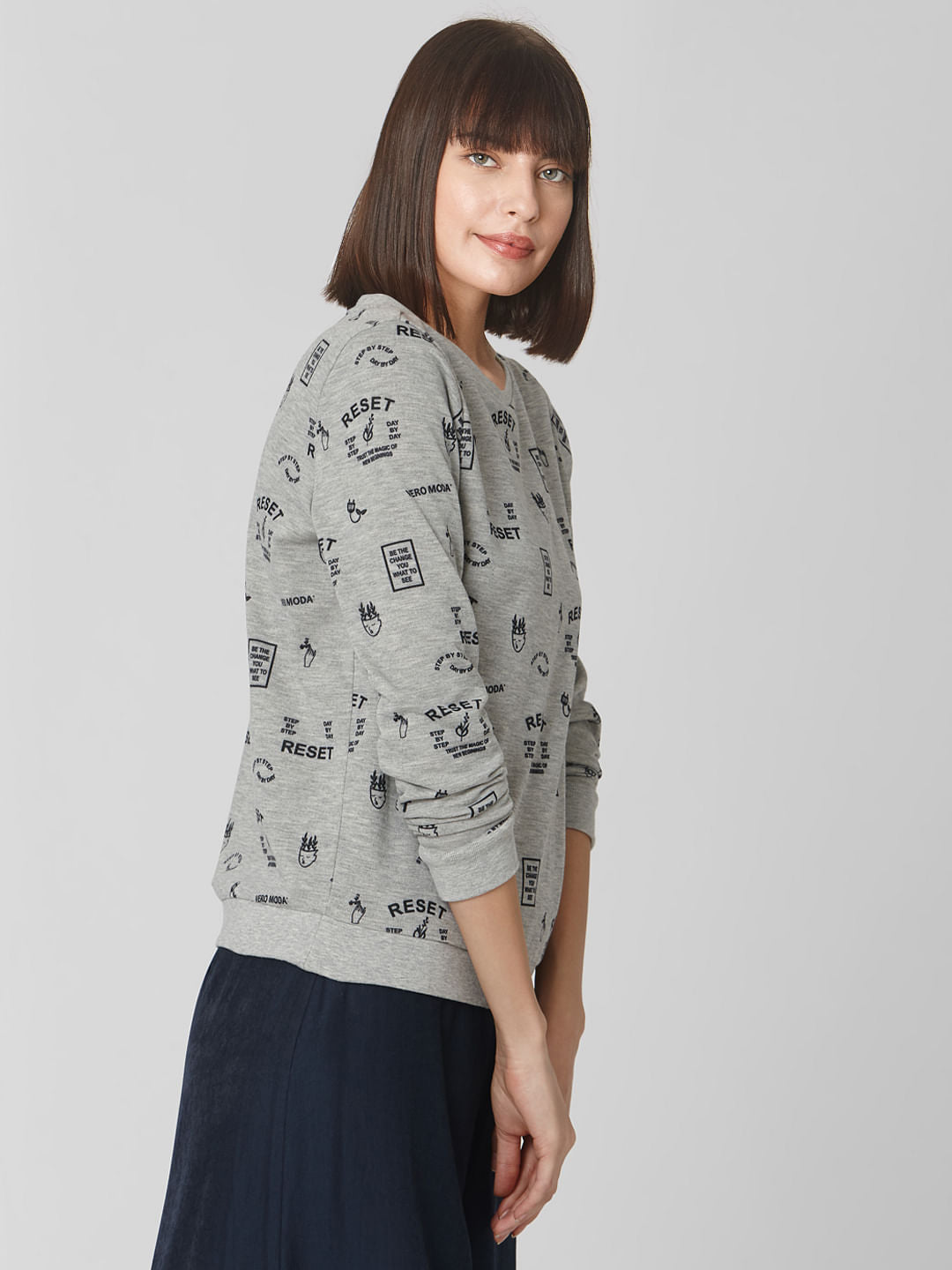 Grey Reset Graphic Print Sweatshirt
