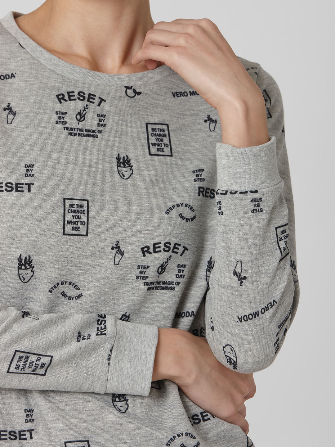 Grey Reset Graphic Print Sweatshirt