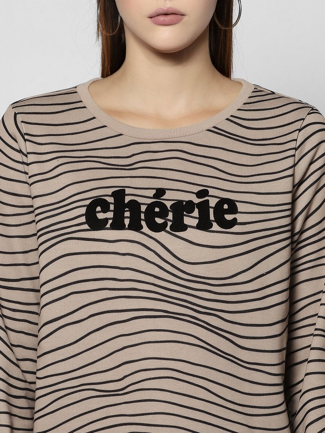 Beige Text Print Sweatshirt