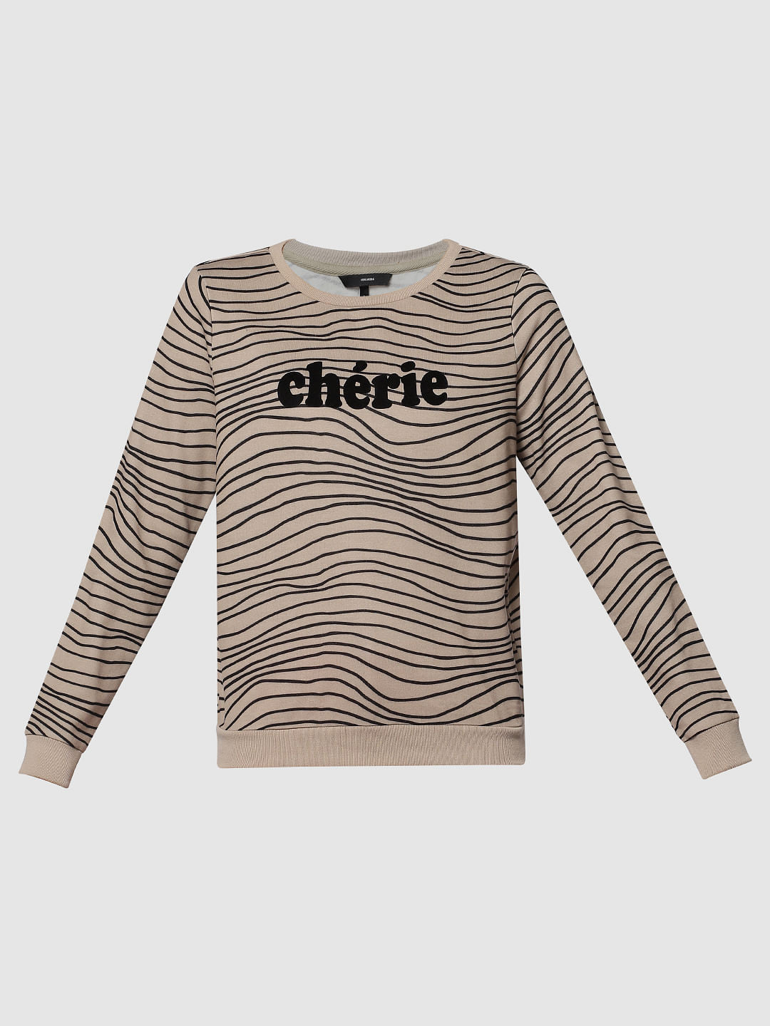 Beige Text Print Sweatshirt
