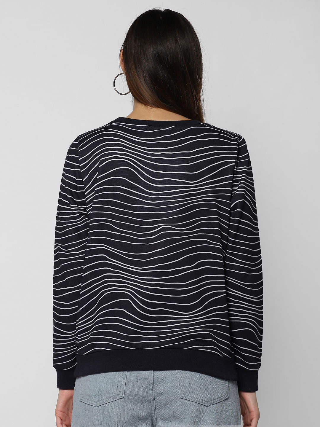 Navy Blue Text Print Sweatshirt