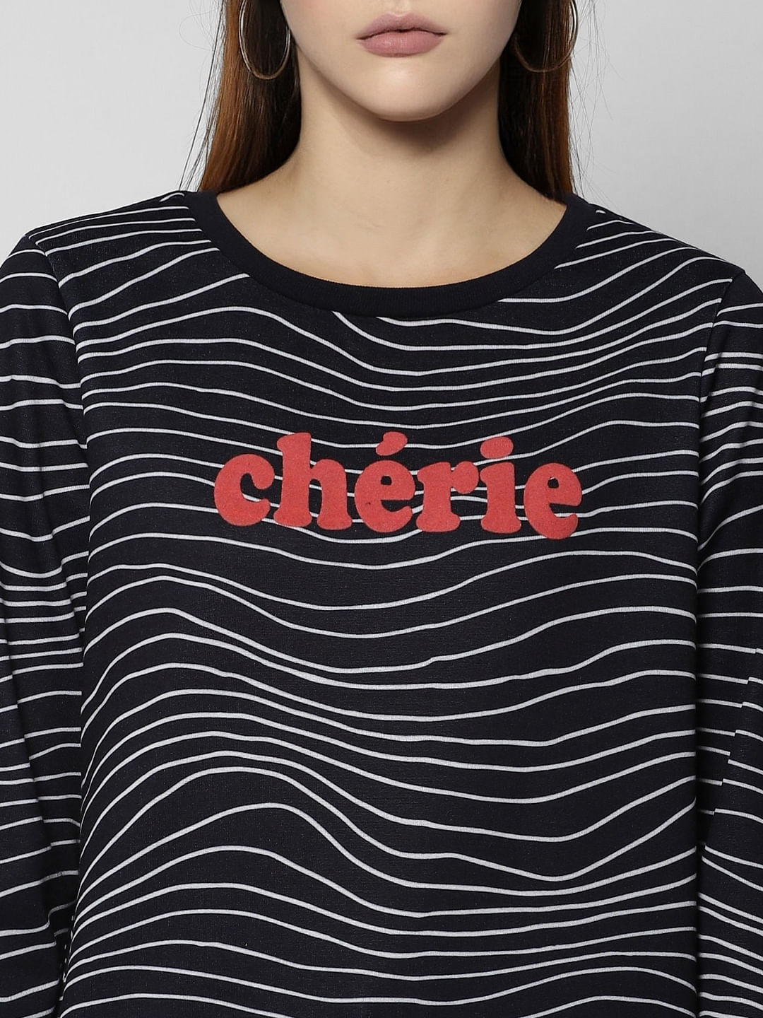 Navy Blue Text Print Sweatshirt