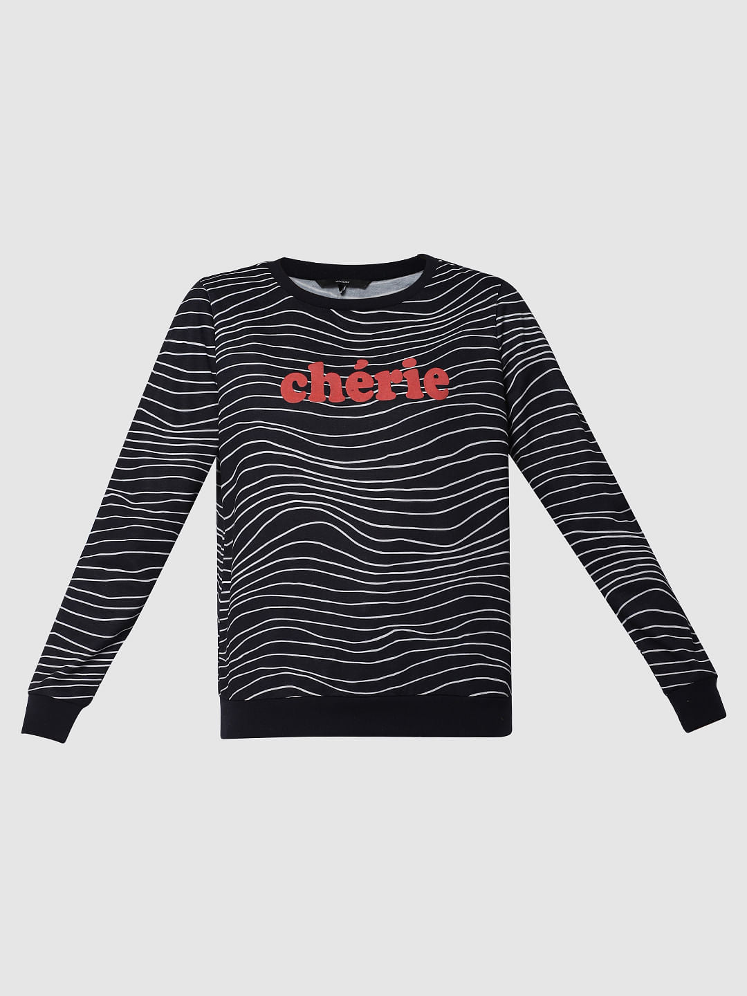 Navy Blue Text Print Sweatshirt