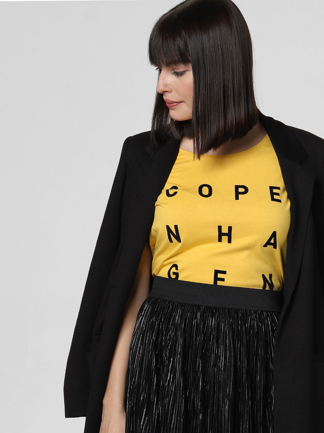 Yellow Text Print T-Shirt