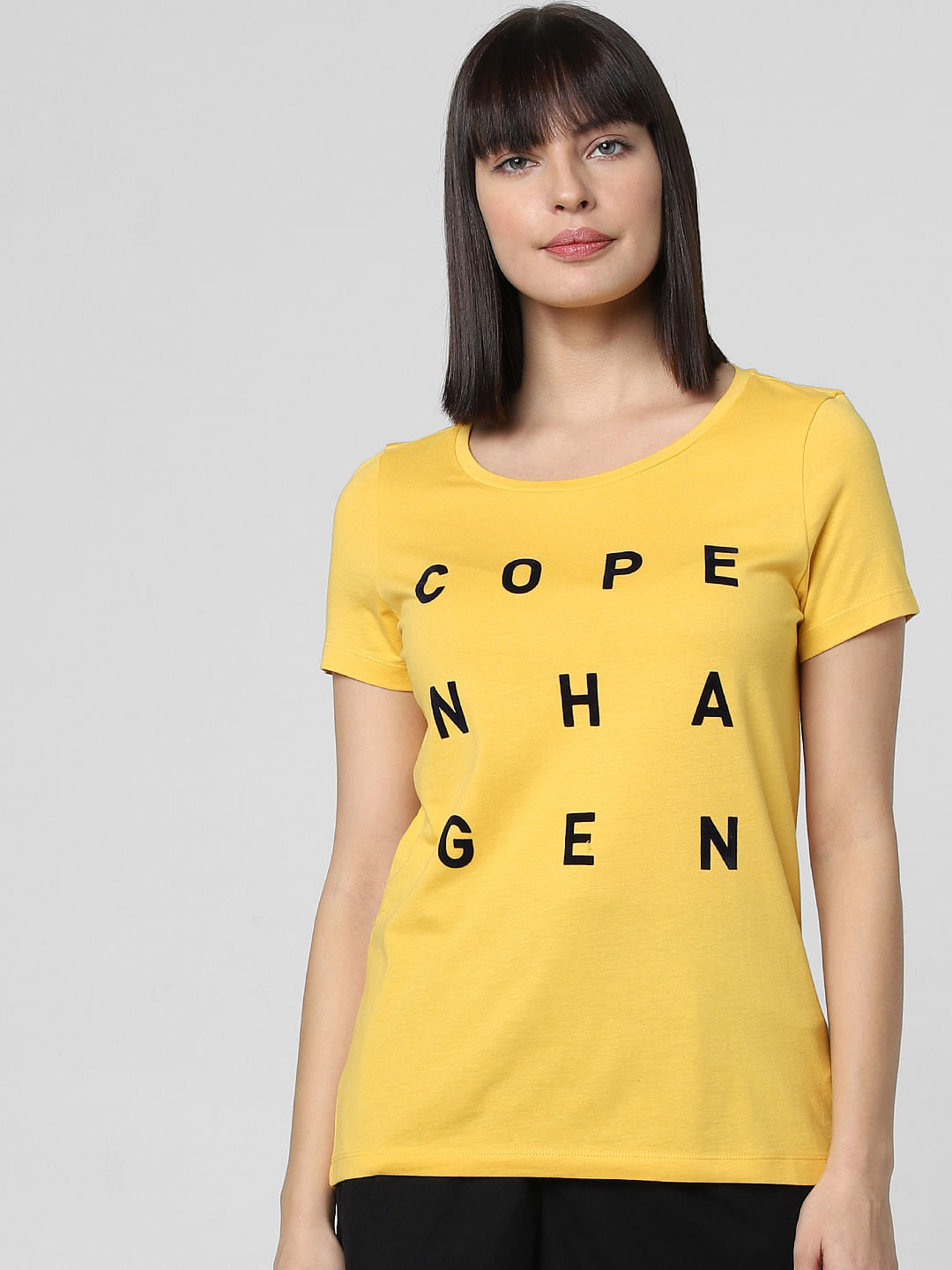 Yellow Text Print T-Shirt
