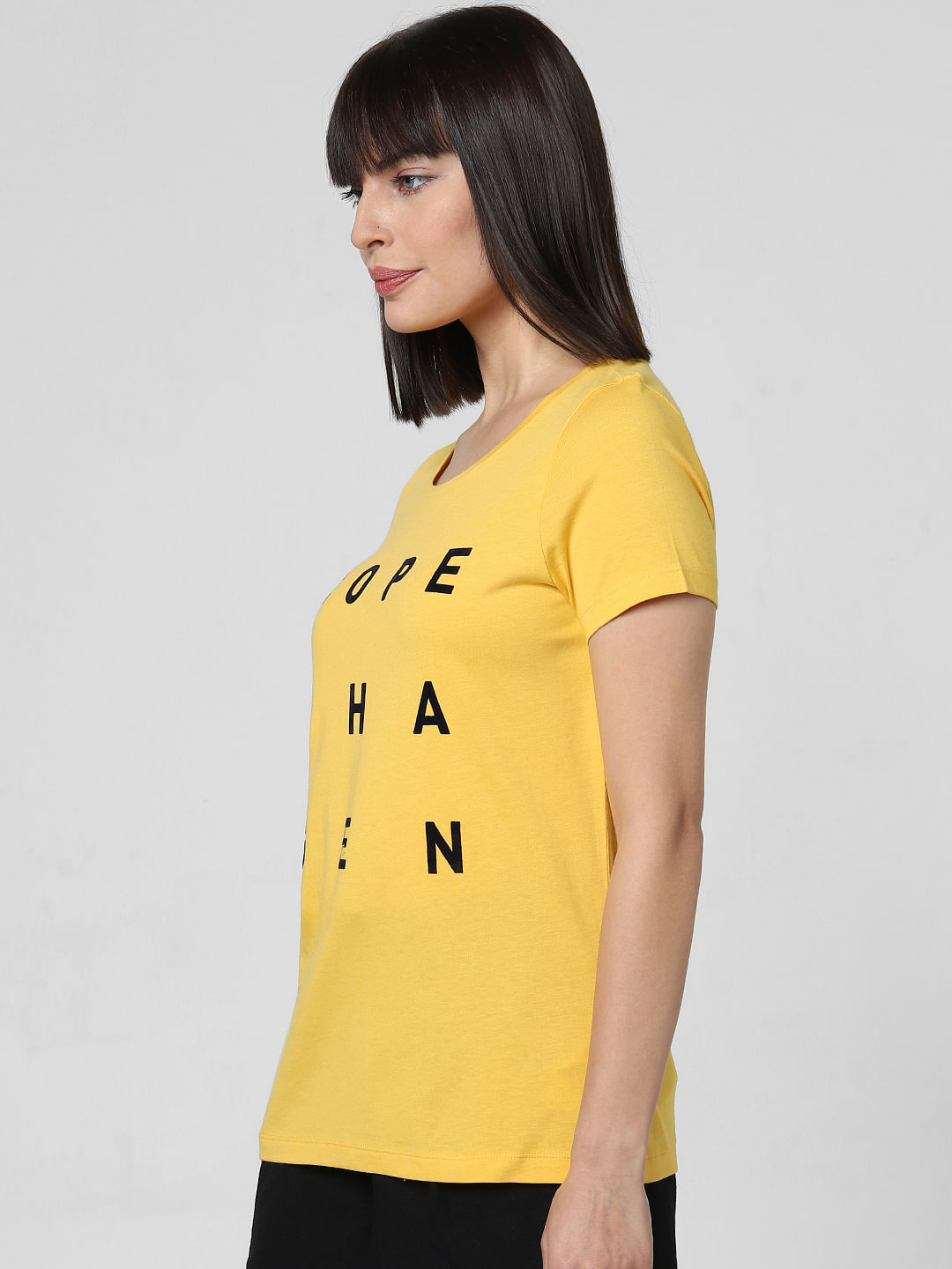 Yellow Text Print T-Shirt