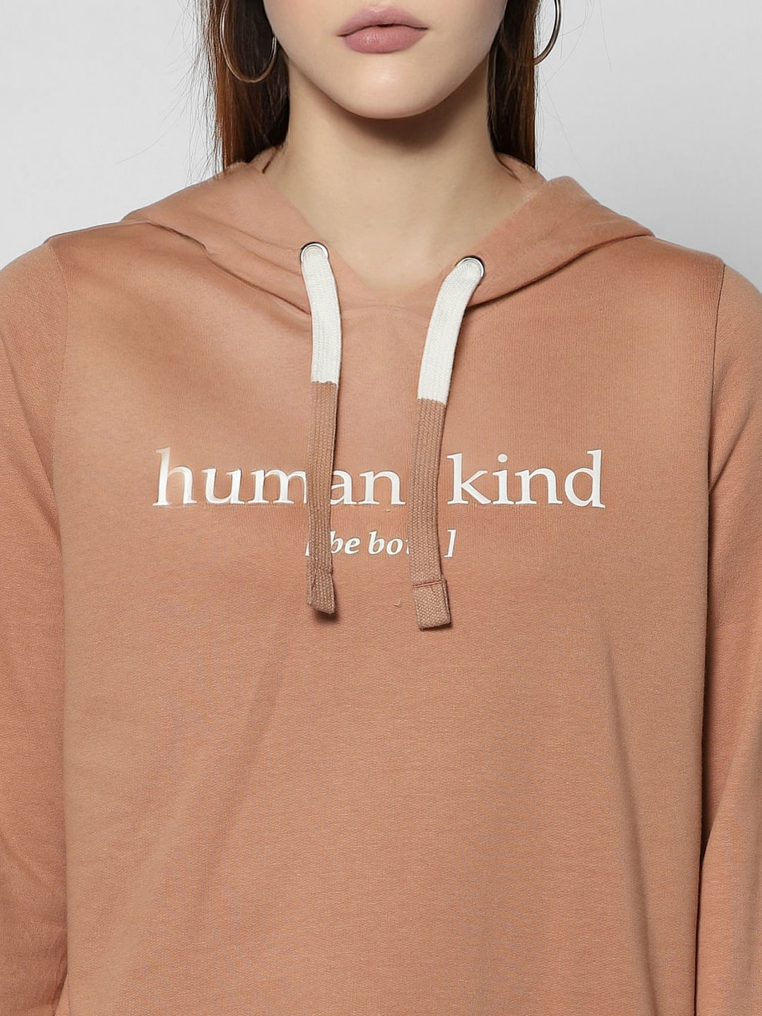 Beige Text Print Hooded Sweatshirt