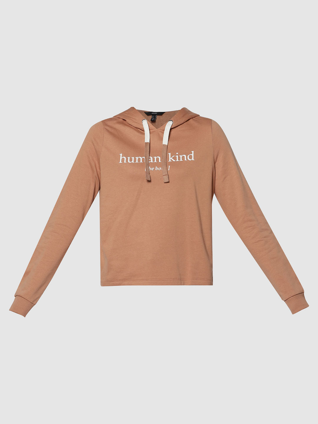 Beige Text Print Hooded Sweatshirt