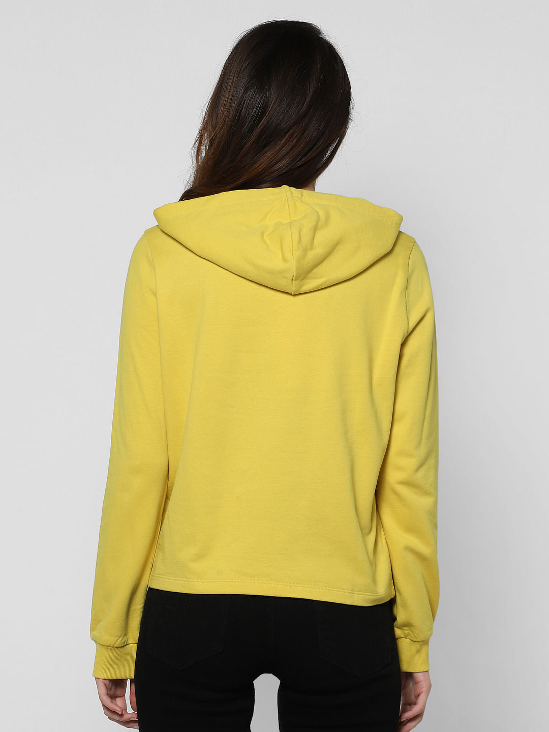 Yellow Text Print Hooded Sweatshirt