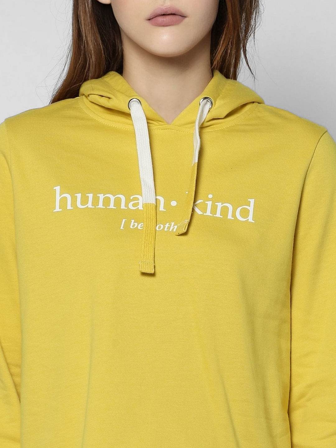 Yellow Text Print Hooded Sweatshirt
