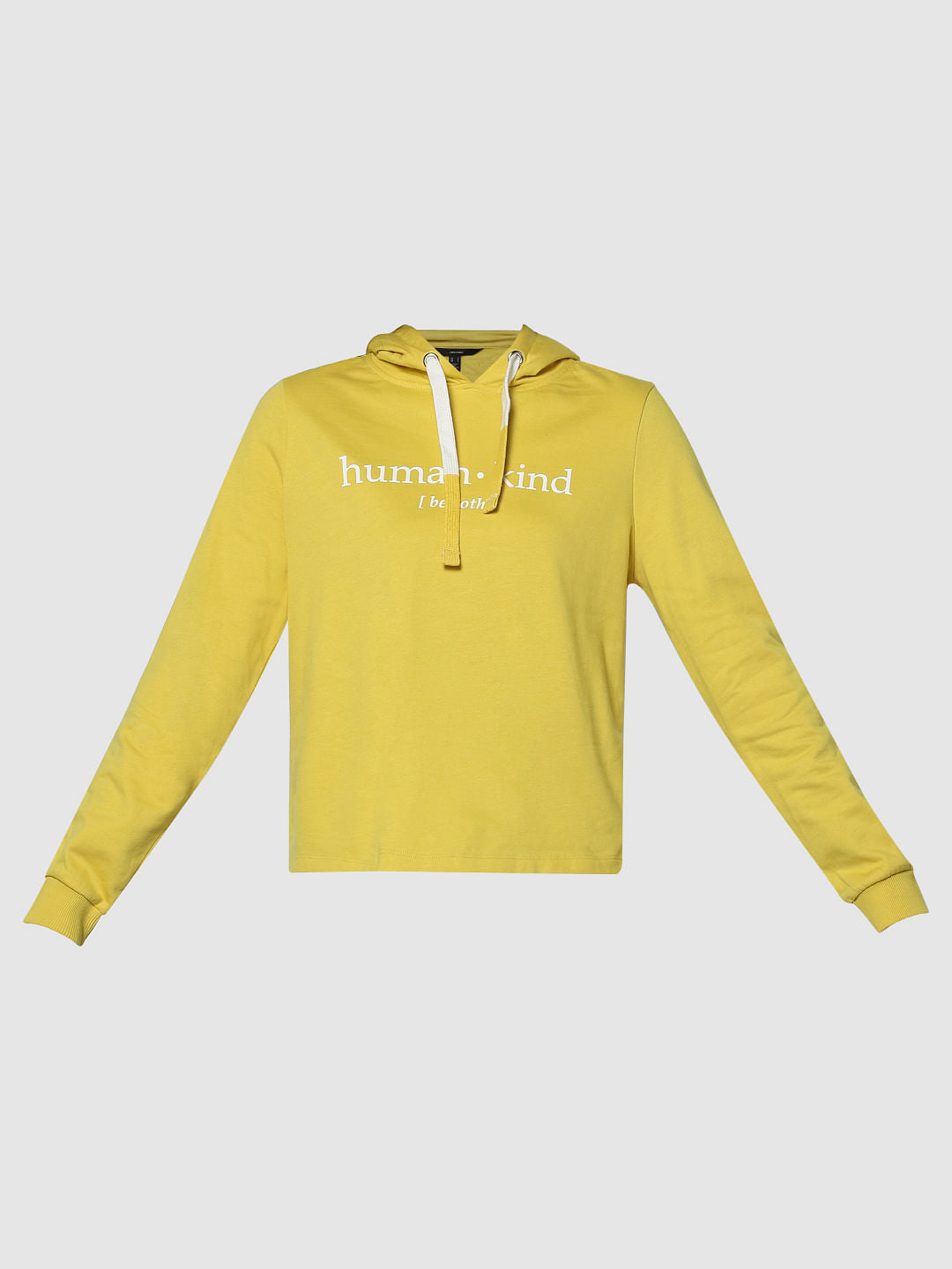 Yellow Text Print Hooded Sweatshirt