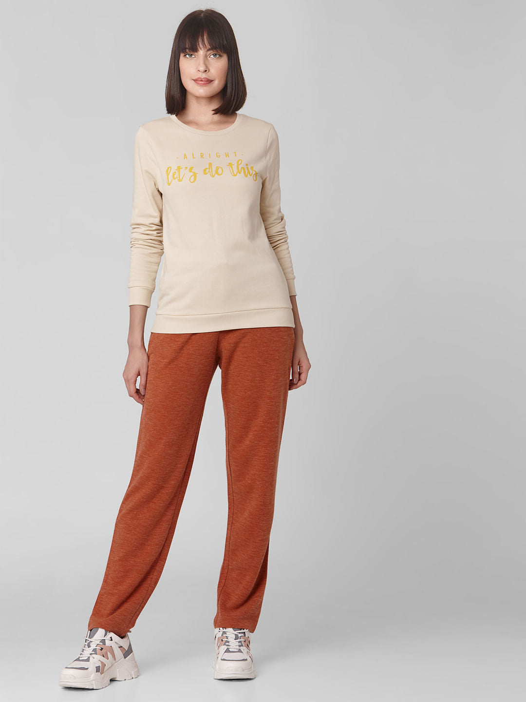 Beige Slogan Print Sweatshirt