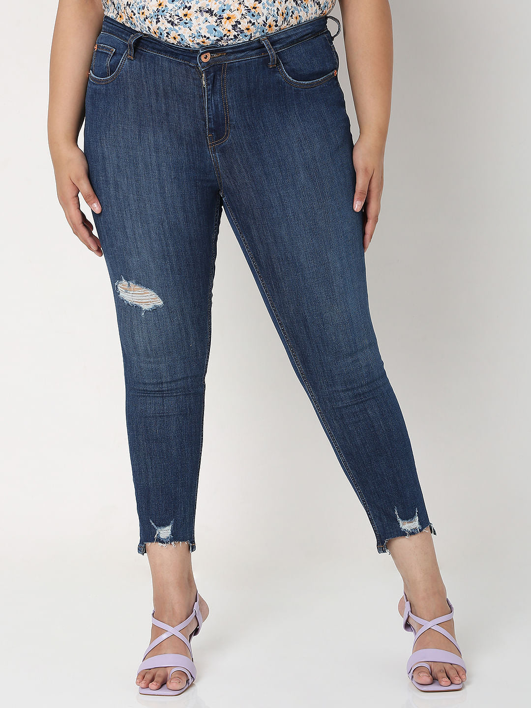 Curve Blue Ripped Wendy Skinny Jeans