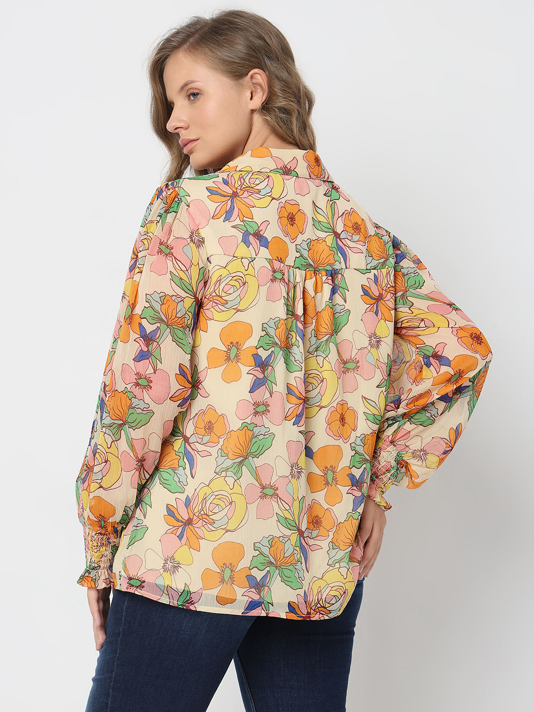 Curve Yellow Floral Print Shirt