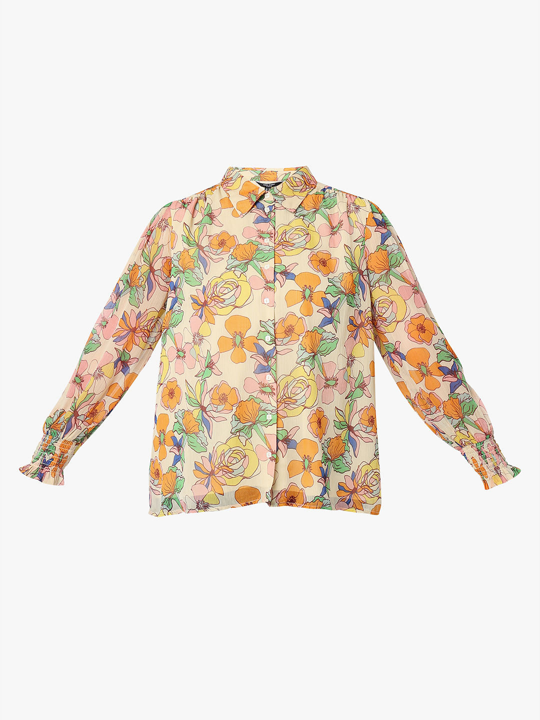 Curve Yellow Floral Print Shirt