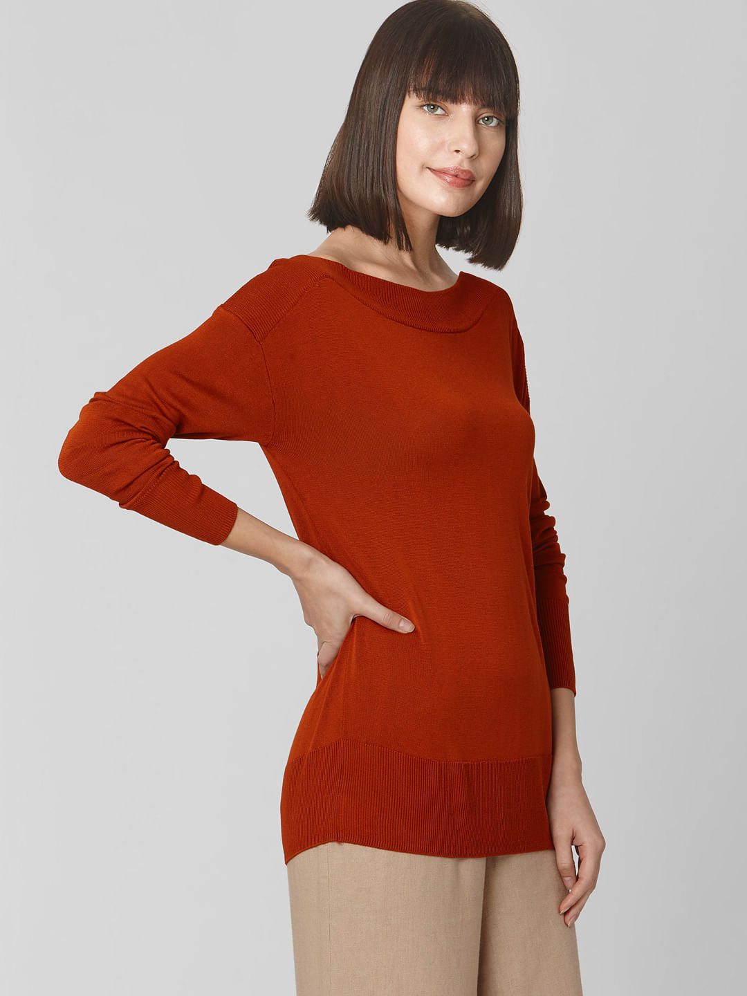 Burnt Red Boat Neck Pullover