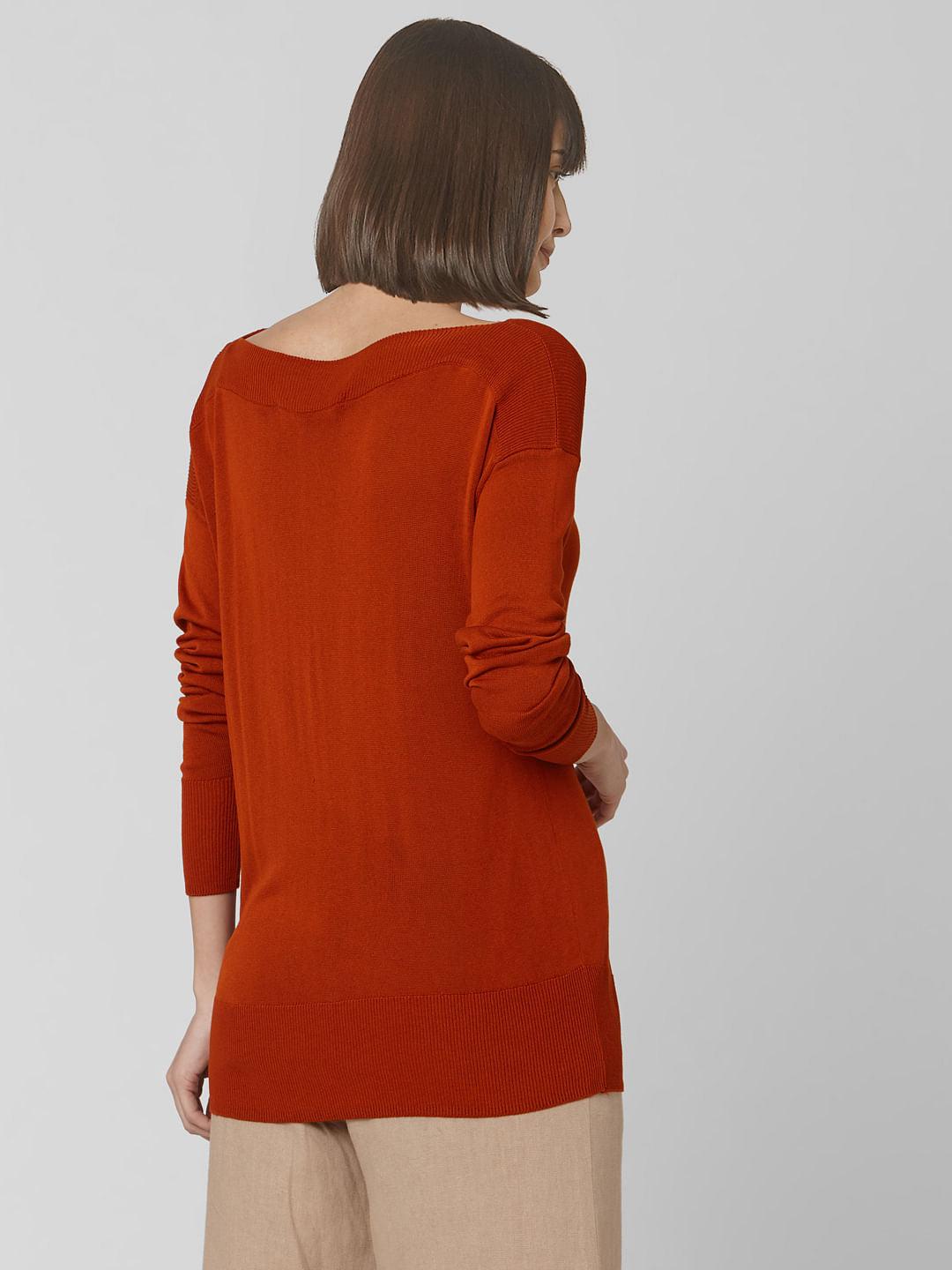 Burnt Red Boat Neck Pullover