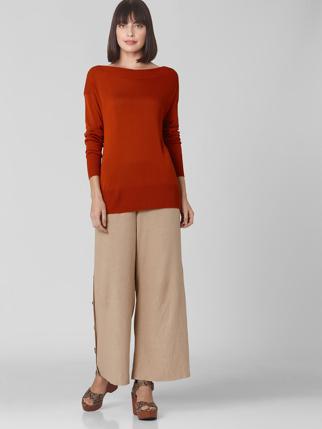Burnt Red Boat Neck Pullover