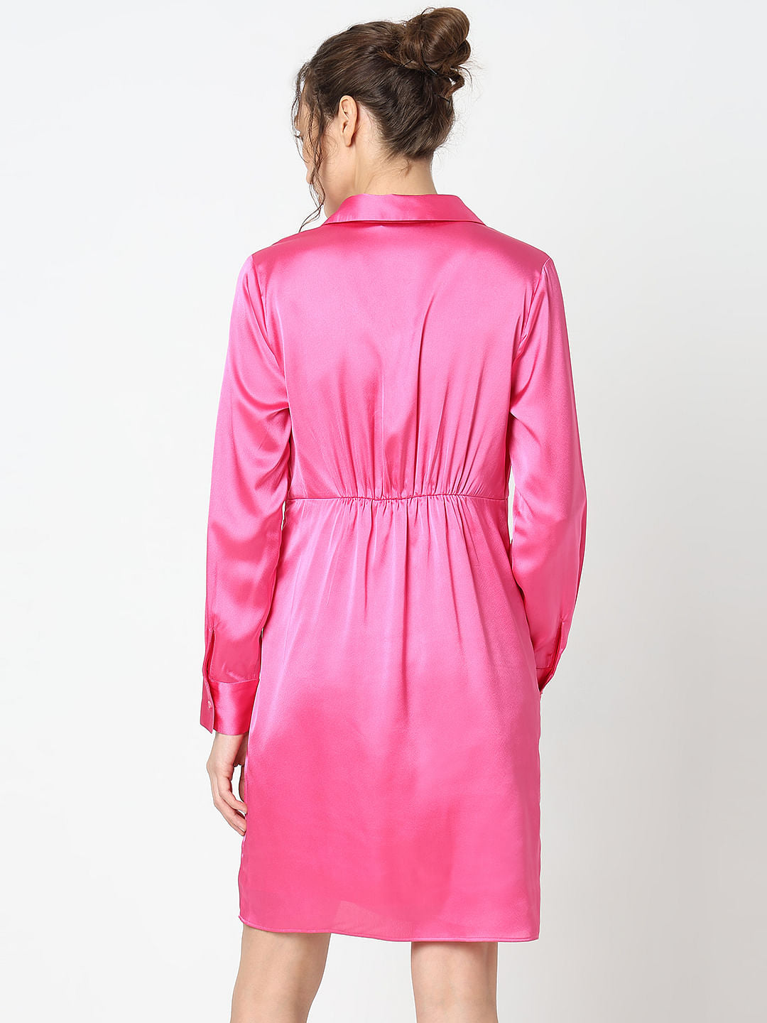 Pink Mock Wrap Shirt Dress