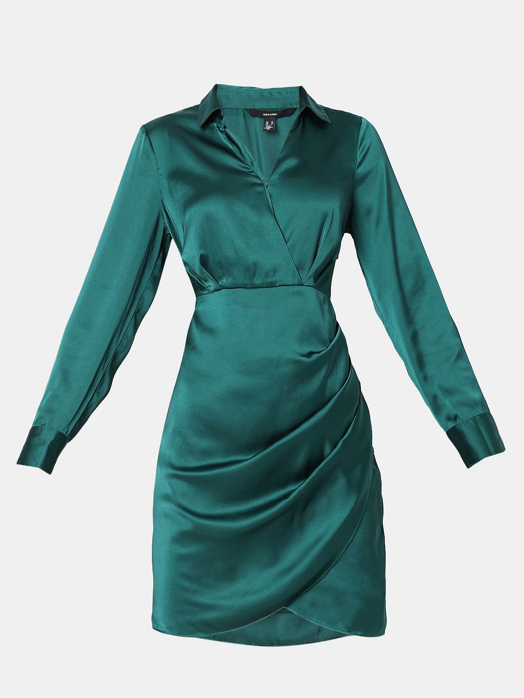 Teal Satin Shirt Dress