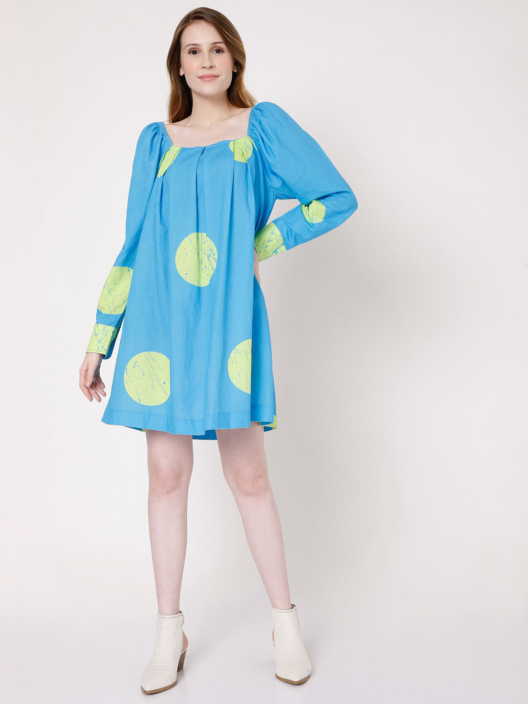 Blue Large Polka Dotted Shift Dress