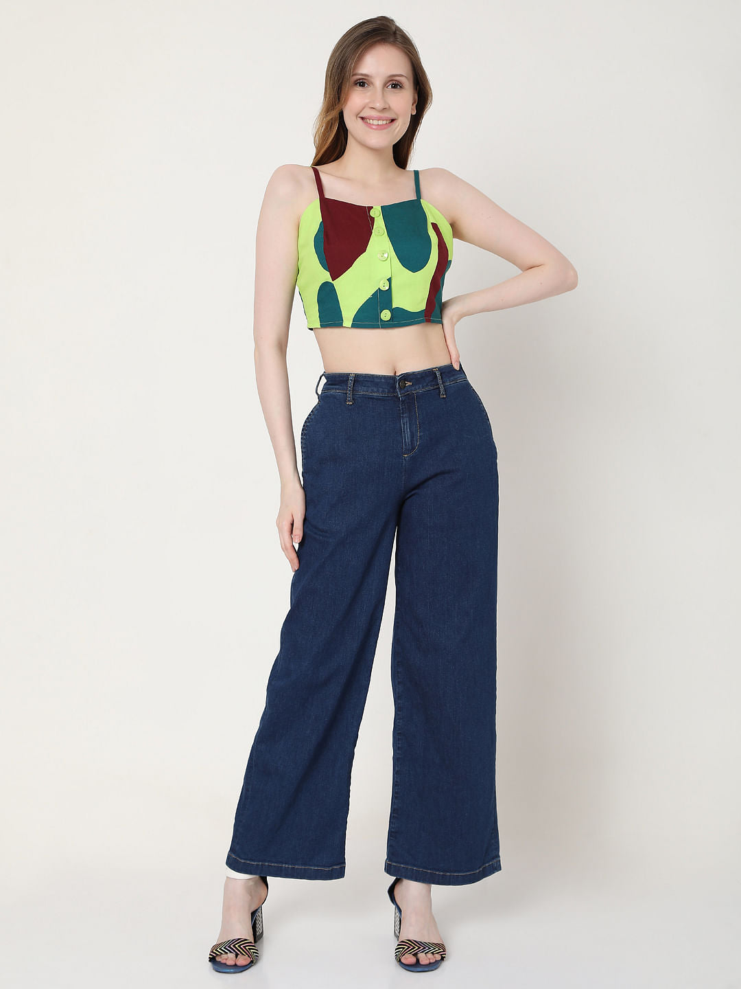 Green Printed Crop Top