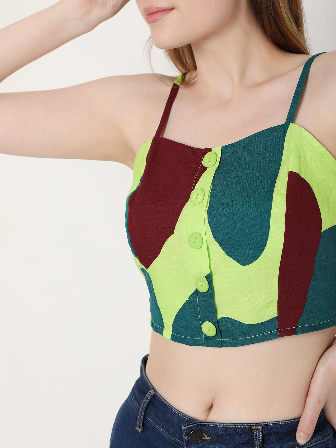 Green Printed Crop Top