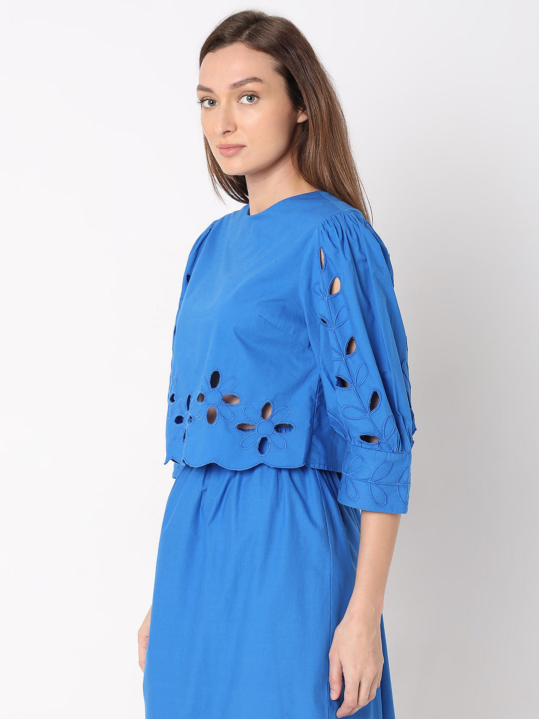 Blue Schiffli Co-Ord Set Top