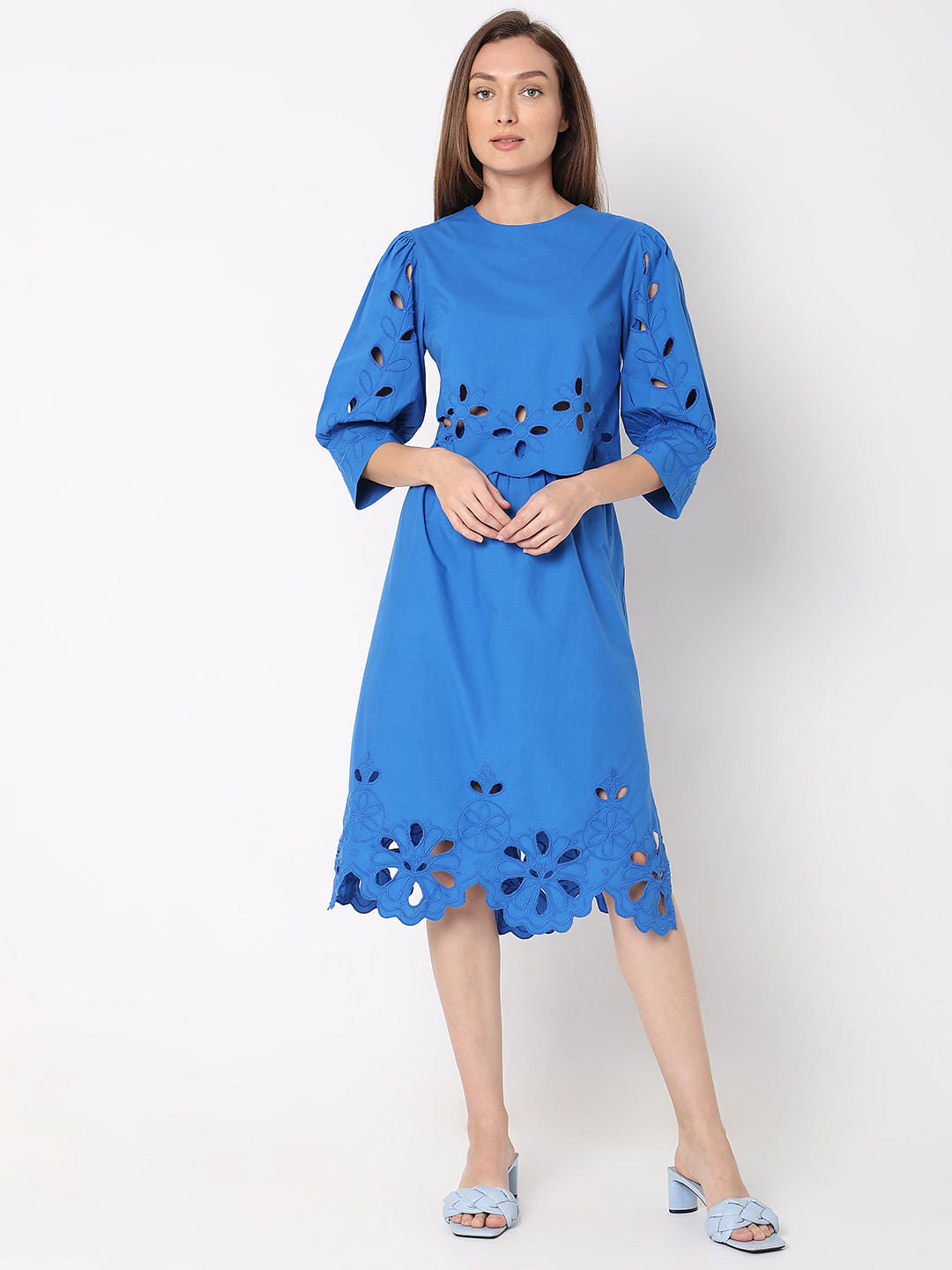 Blue Schiffli Co-Ord Set Top