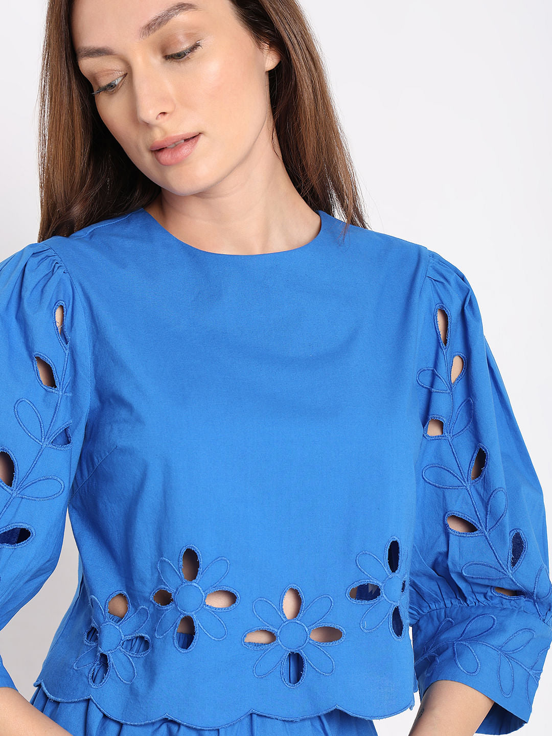 Blue Schiffli Co-Ord Set Top