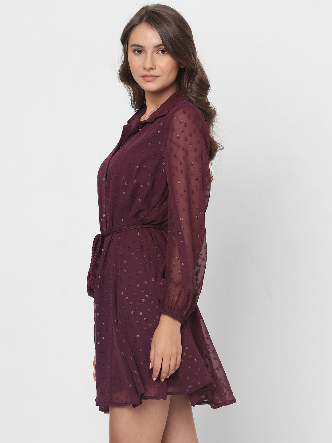 Maroon Shimmer Short Shirt Dress
