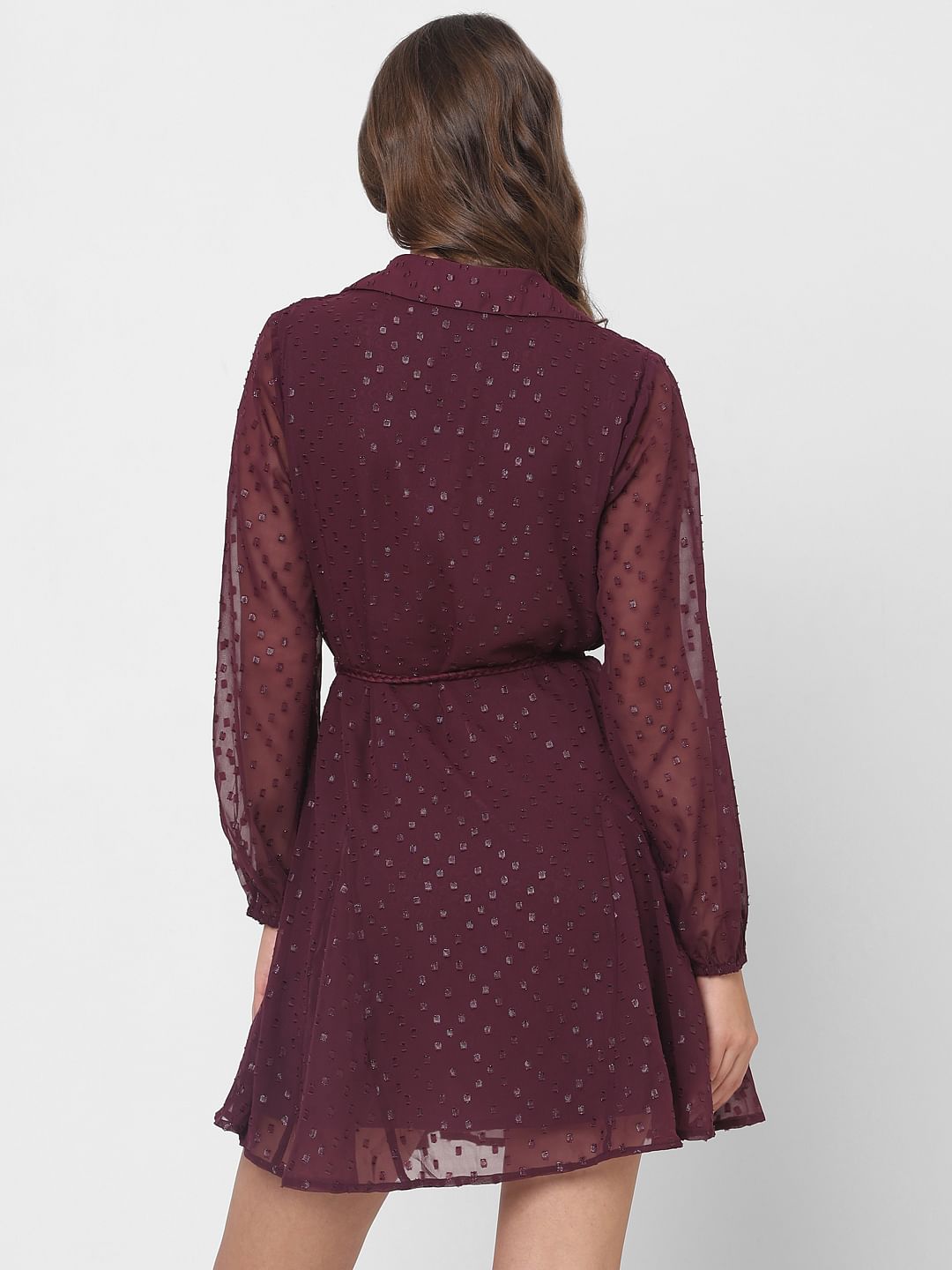 Maroon Shimmer Short Shirt Dress