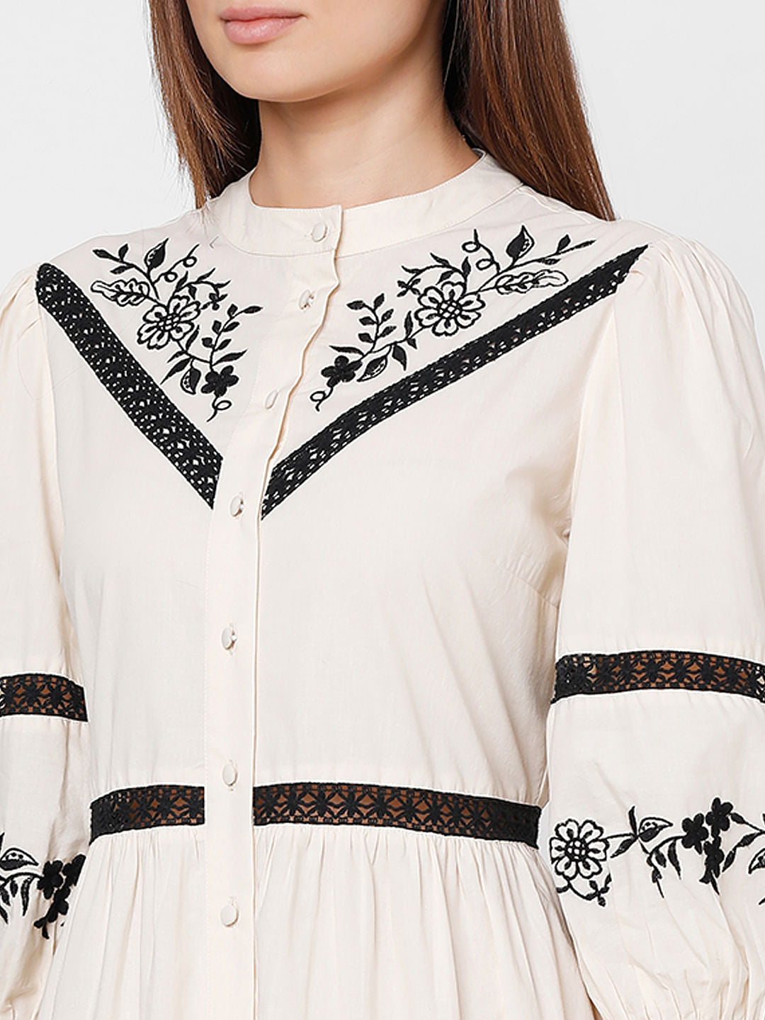 Ecru Embroidered Fit & Flare Dress