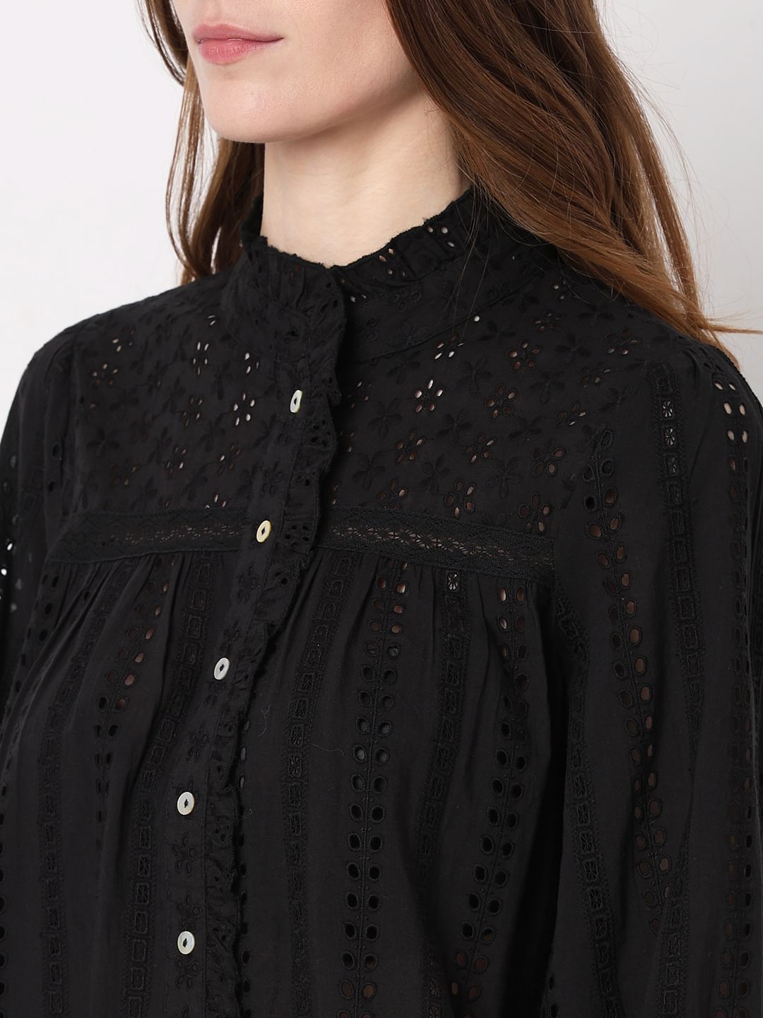 Black Schiffli Cotton Top