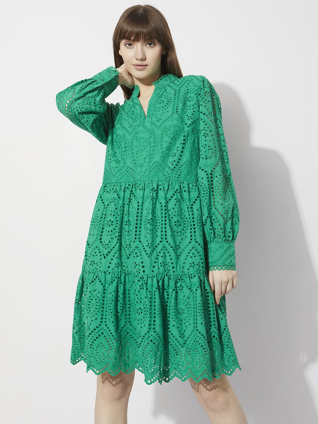 Green Schiffli Cut-Out Shift Dress