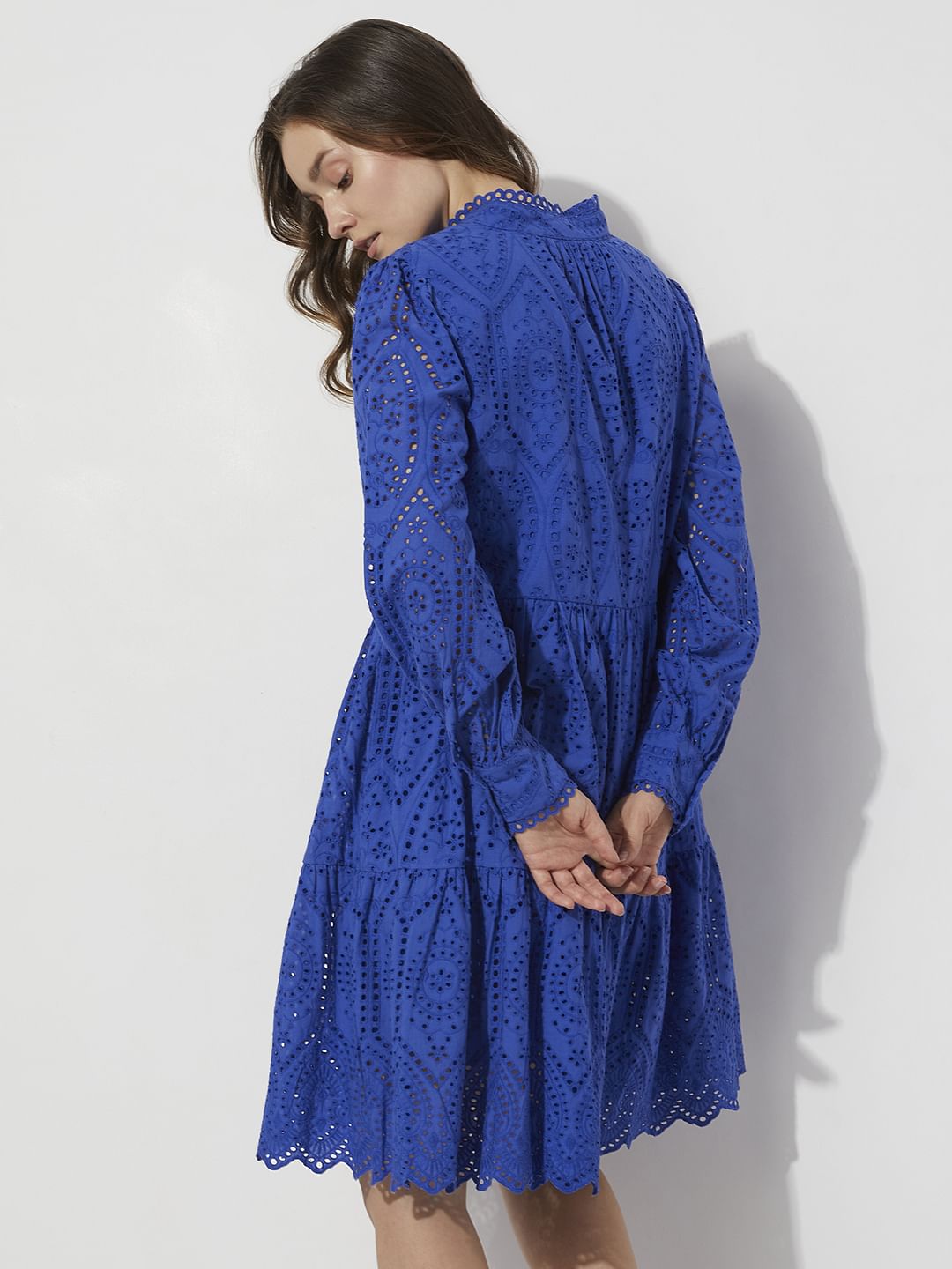 Blue Schiffli Cut-Out Shift Dress