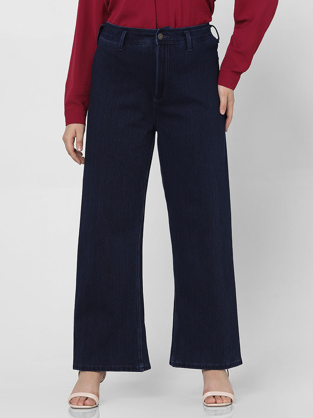 Curve Dark Blue High Rise Wide Leg Jeans