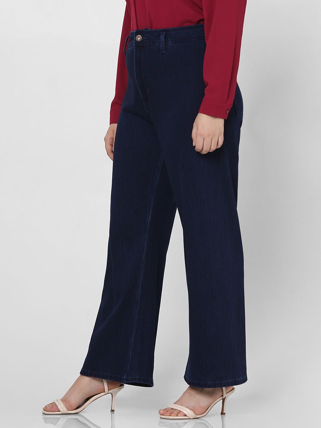 Curve Dark Blue High Rise Wide Leg Jeans