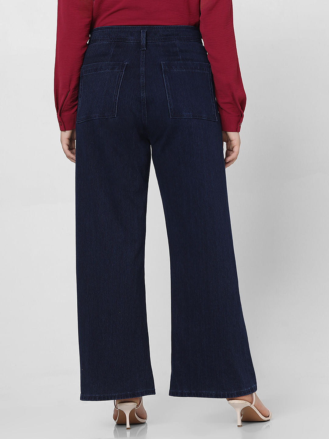 Curve Dark Blue High Rise Wide Leg Jeans