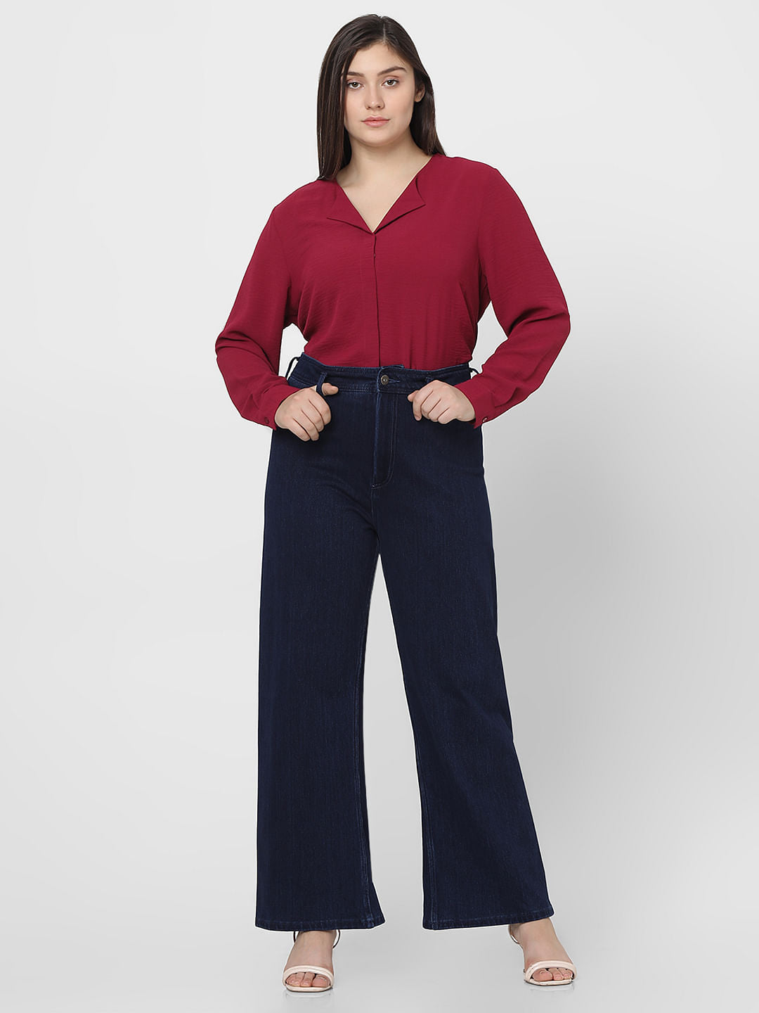 Curve Dark Blue High Rise Wide Leg Jeans