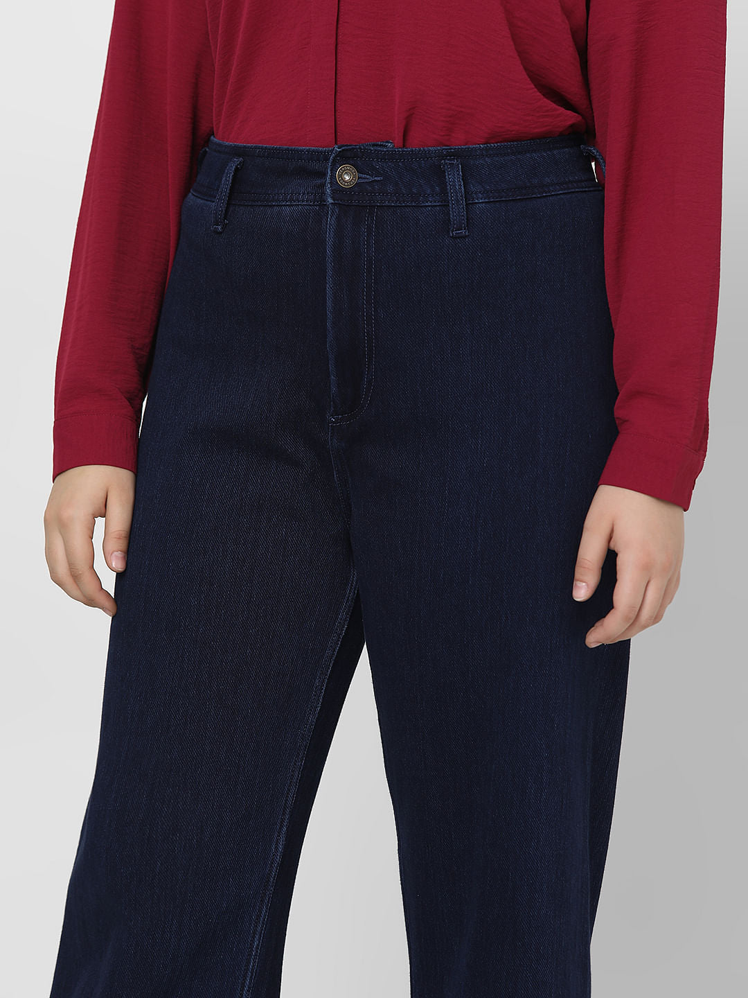 Curve Dark Blue High Rise Wide Leg Jeans