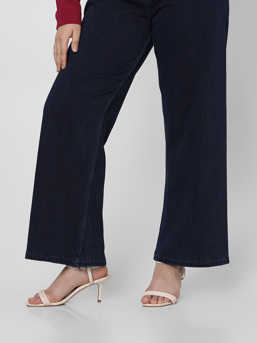 Curve Dark Blue High Rise Wide Leg Jeans