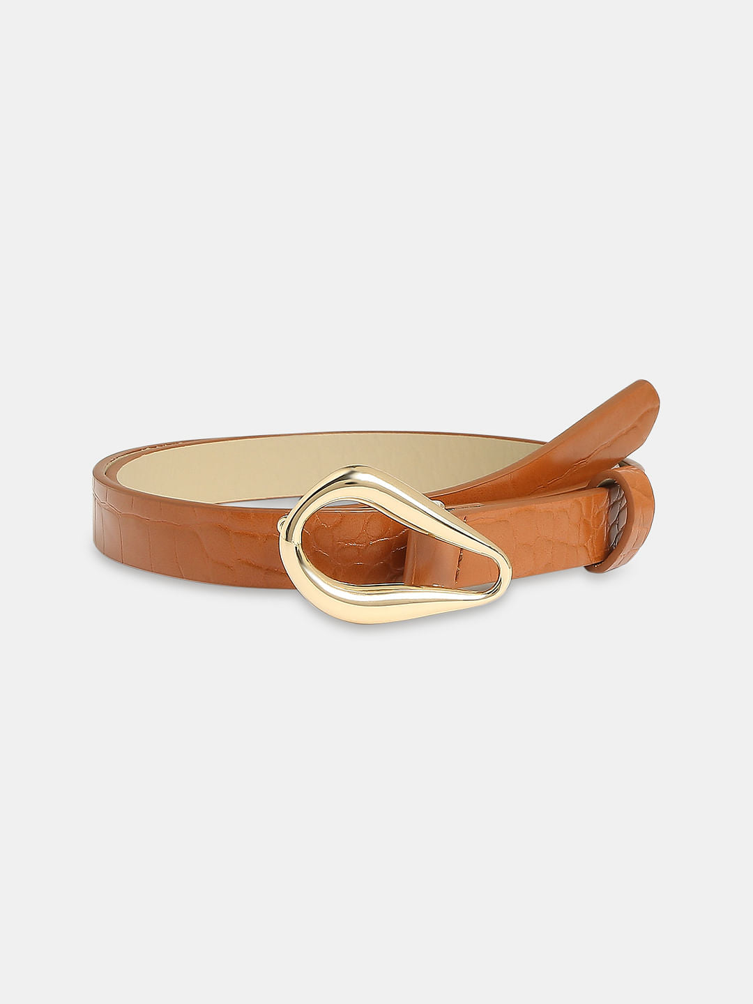 Tan Croc Embossed Jeans Belt