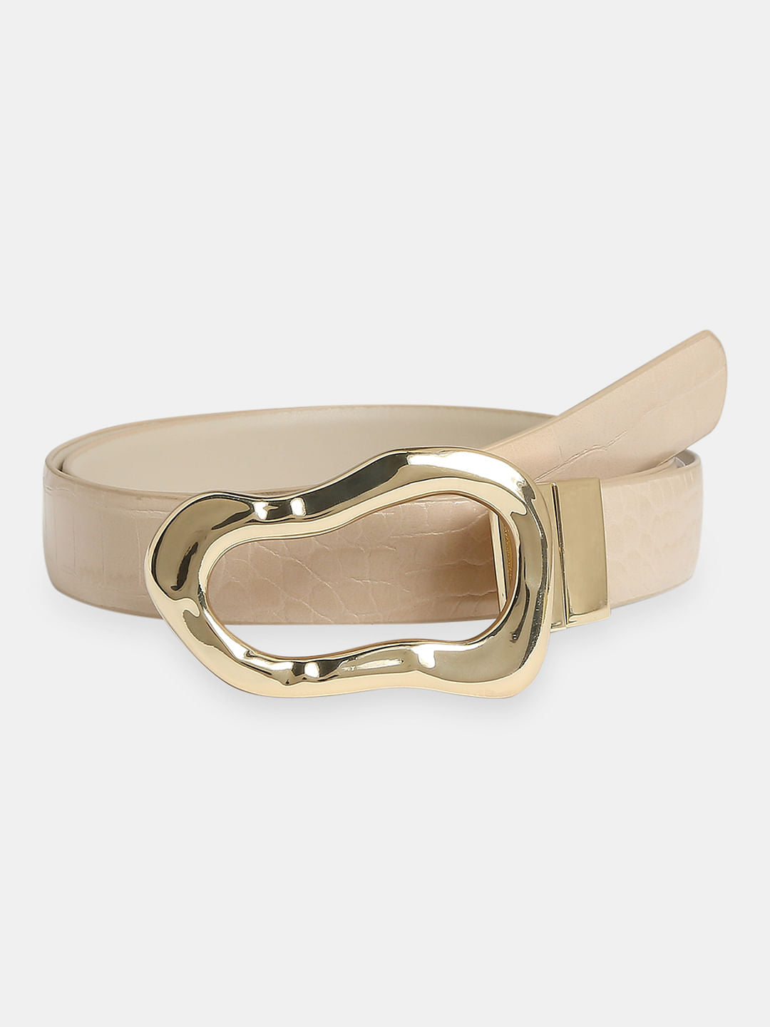 Beige Textured Jeans Belt