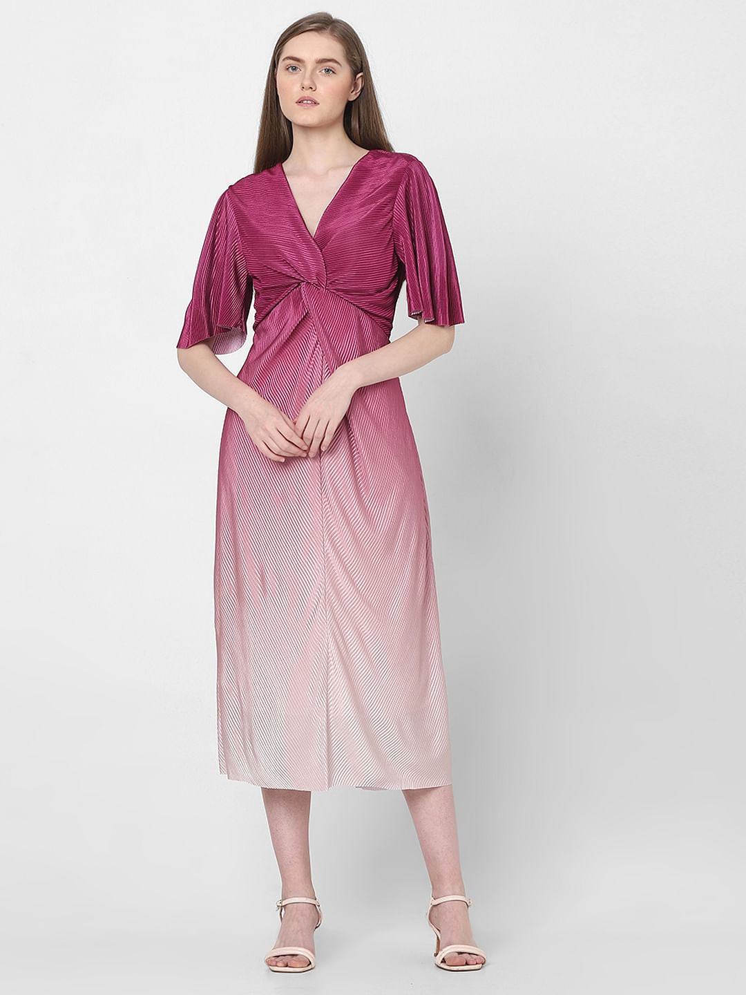 Pink Ombre Pleated Midi Dress