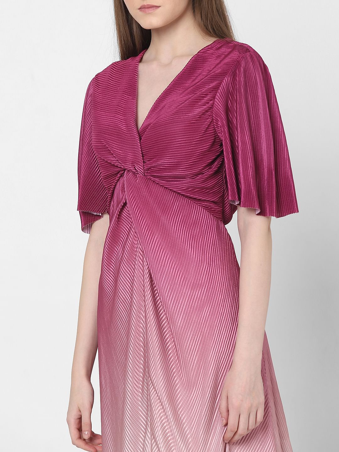 Pink Ombre Pleated Midi Dress