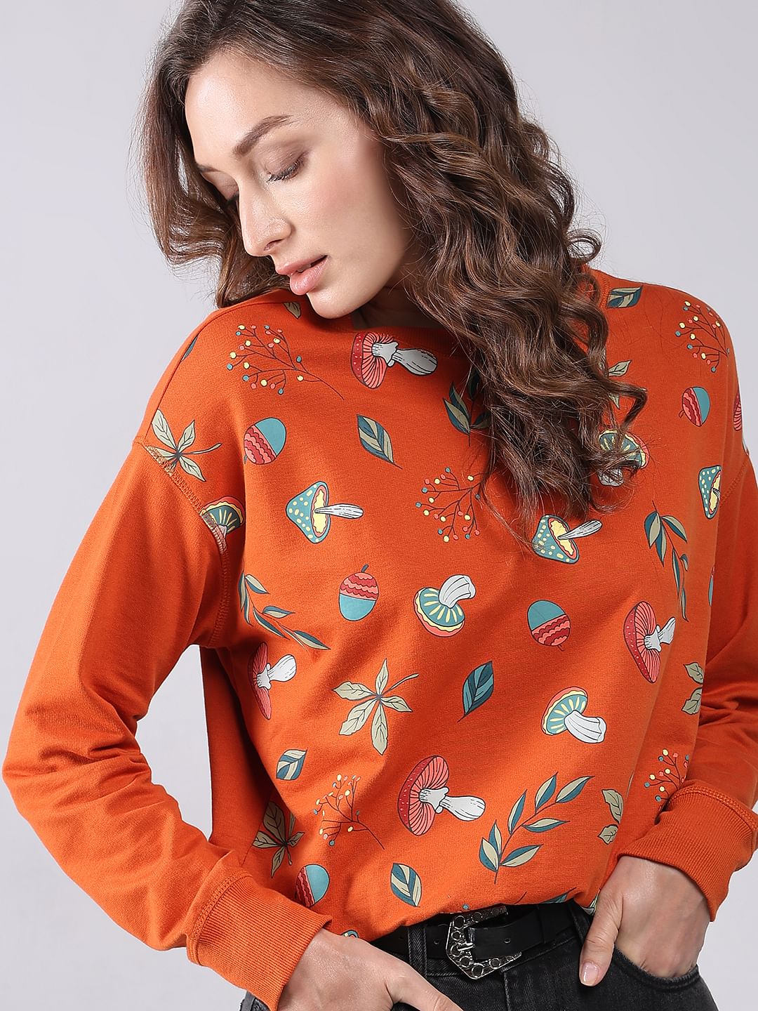 Orange Printed Sweatshirt