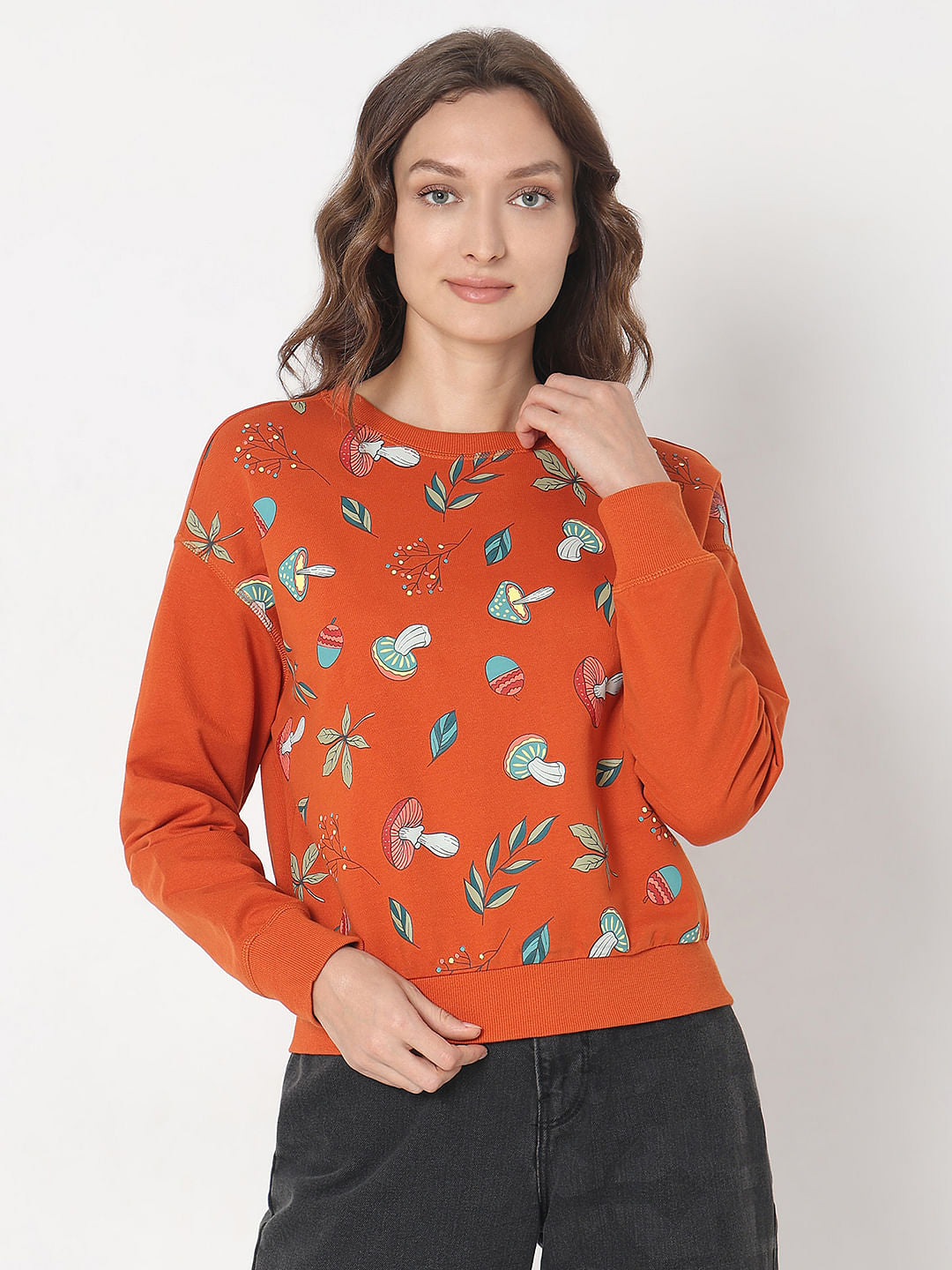 Orange Printed Sweatshirt