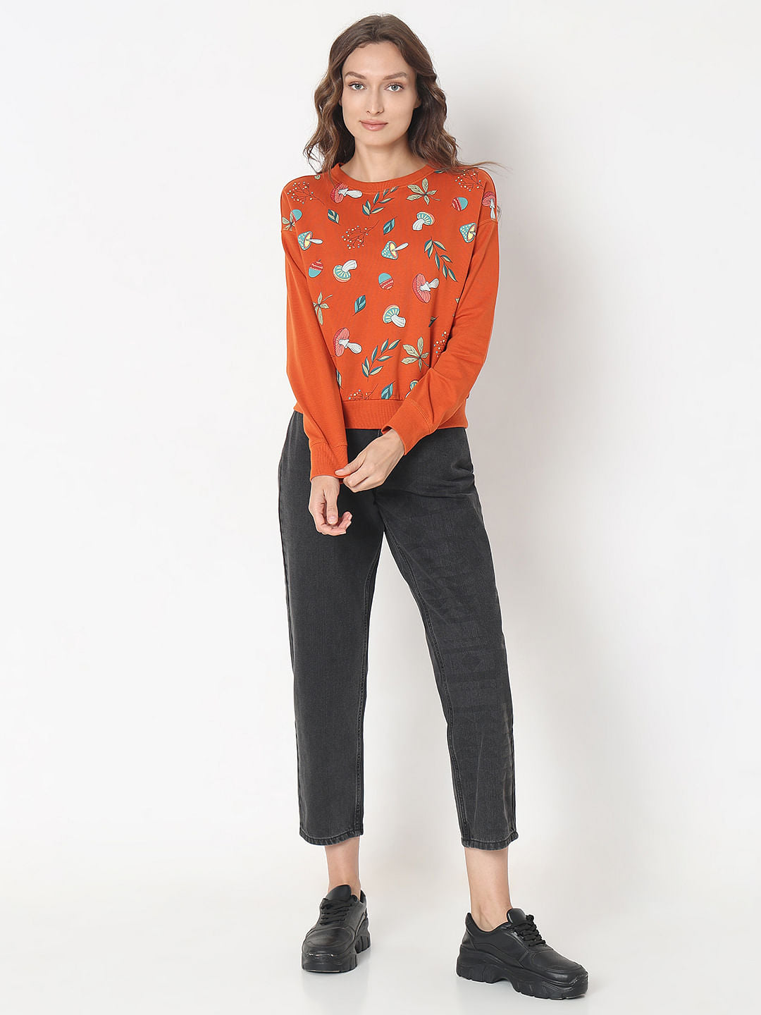 Orange Printed Sweatshirt