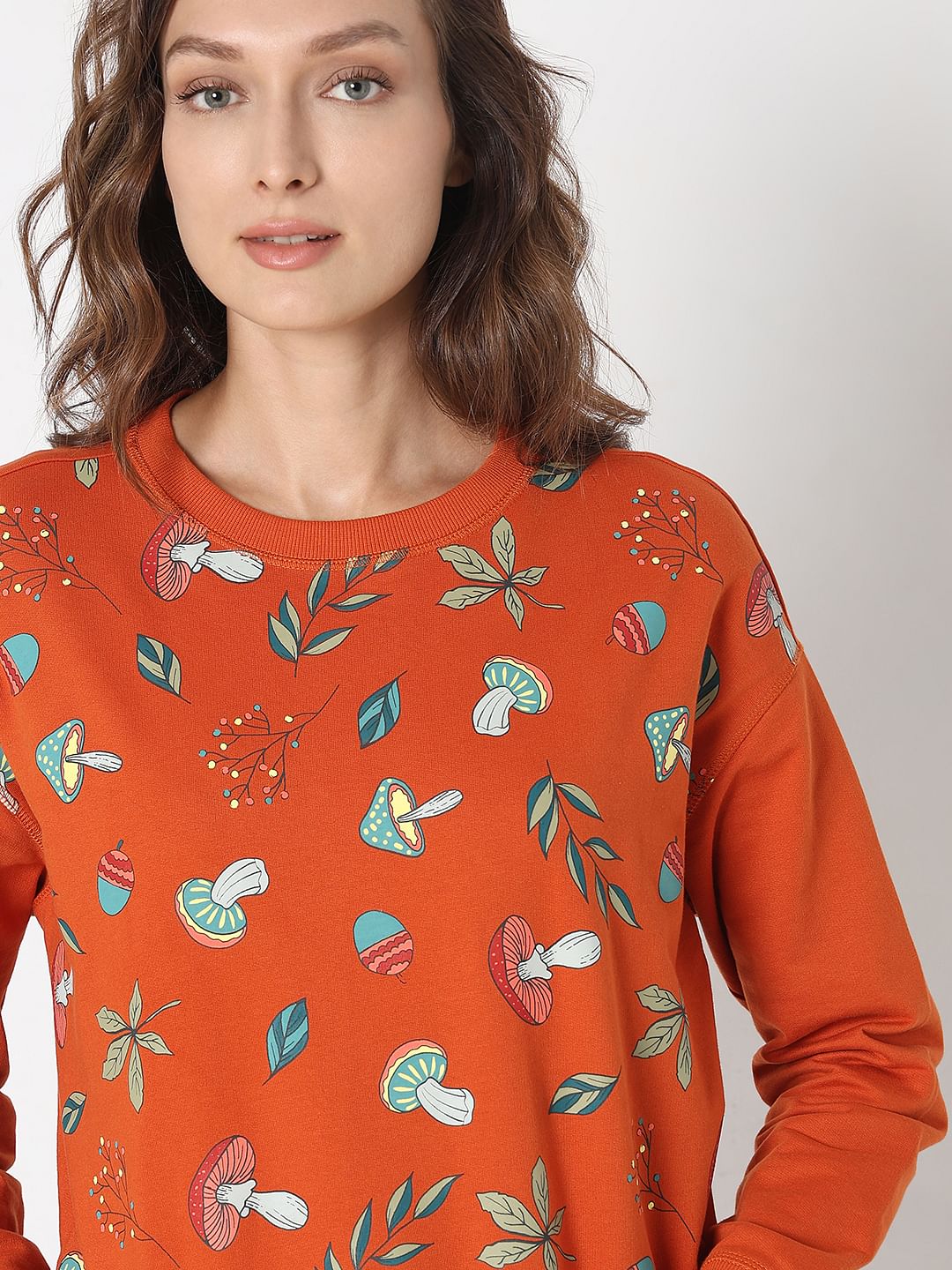 Orange Printed Sweatshirt